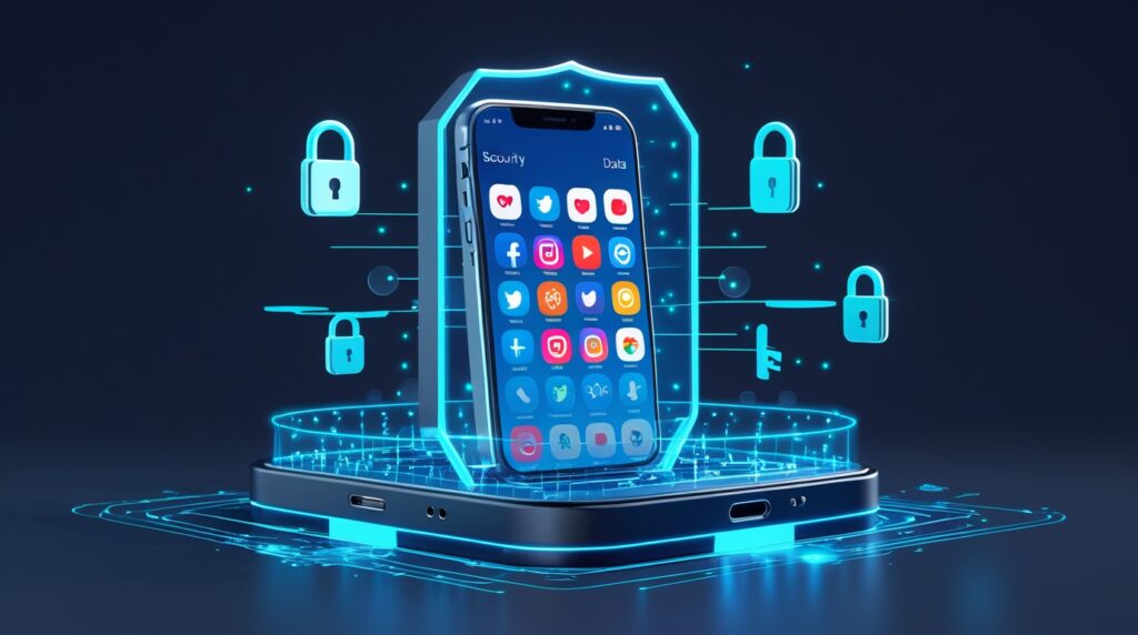 Escudo digital protegendo smartphone